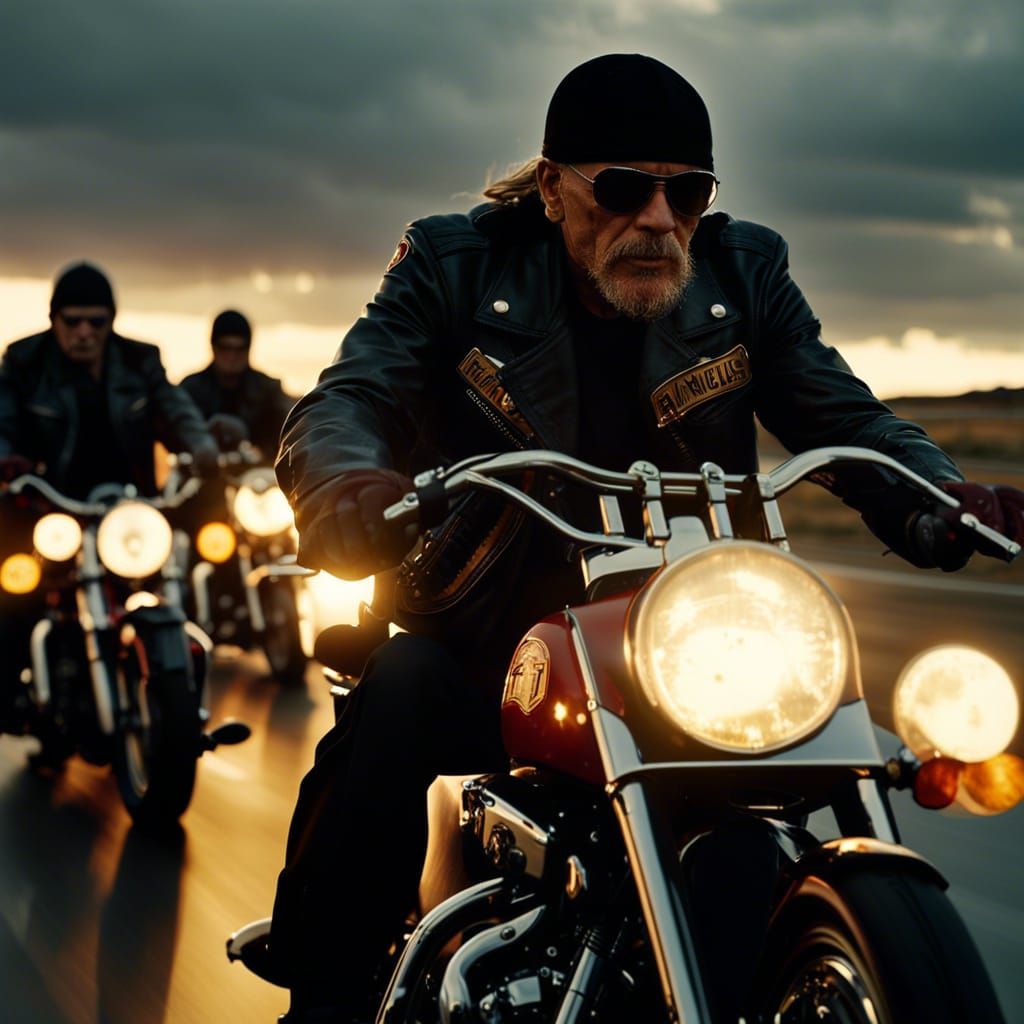 Hell's Angels Ride: Cinematic Golden Hour Film Still