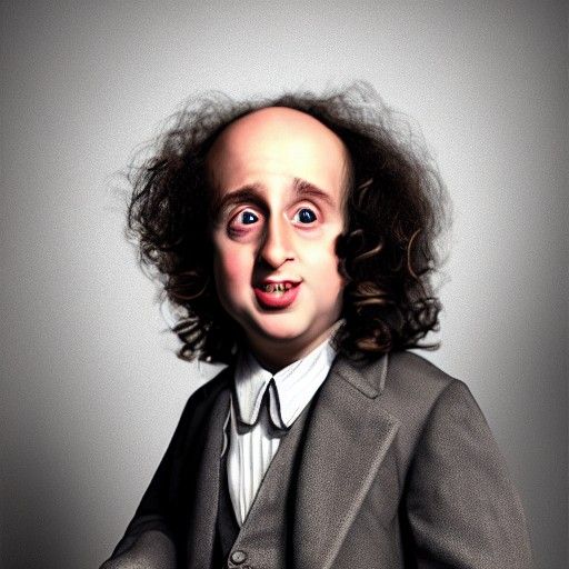 Hyperrealistic Portrait of Tiny Tim as Larry Fine
