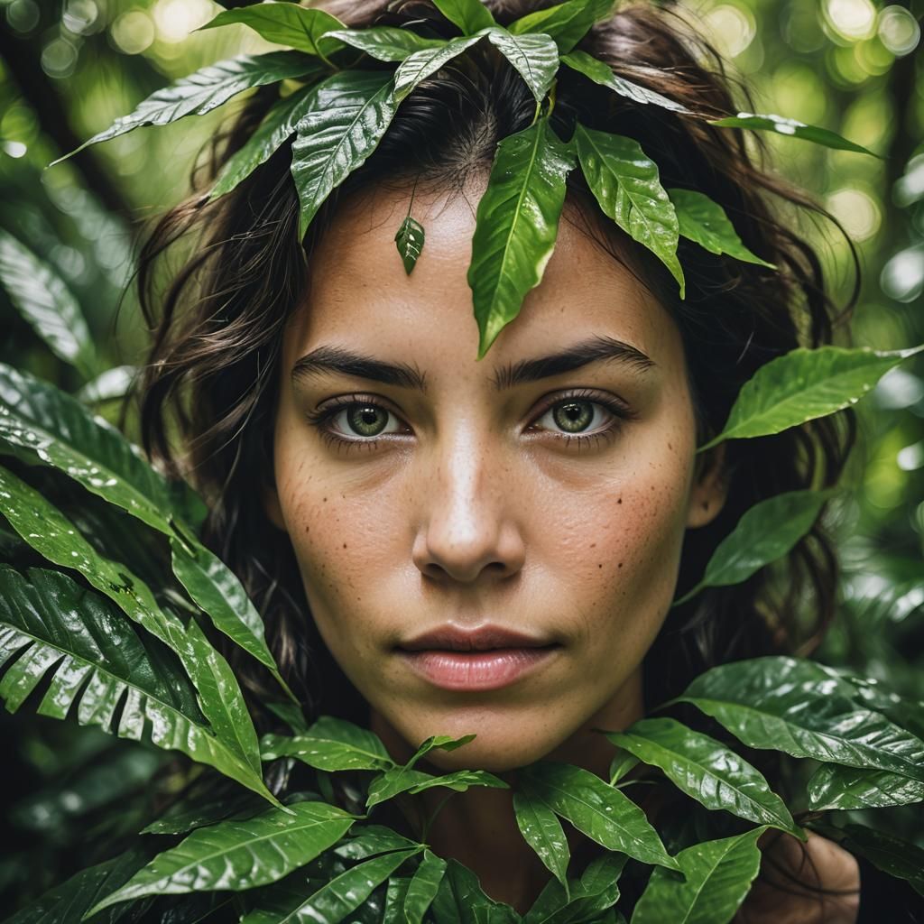 Woman in Tropical Forest, Macro Portrait