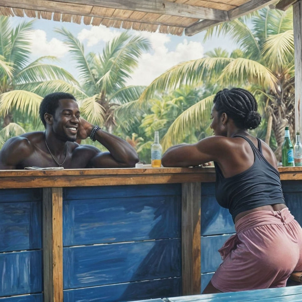 A Lively Beach Scene in Oil Painting Style