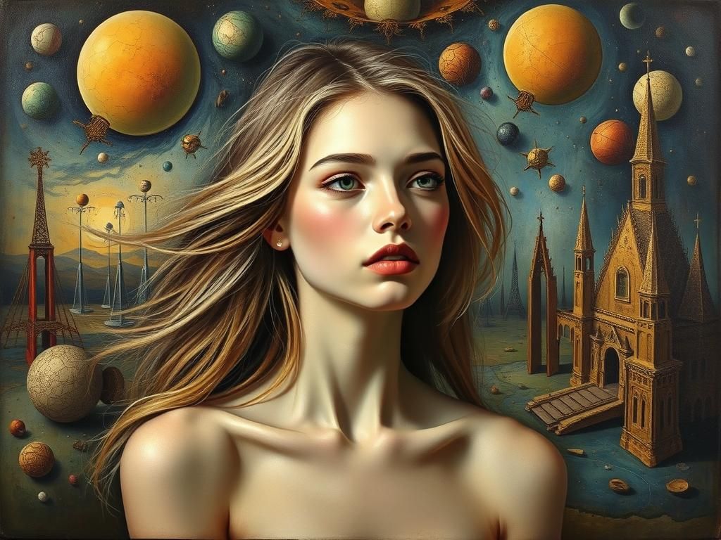 Dreamlike Surrealist Woman in Oil on Canvas