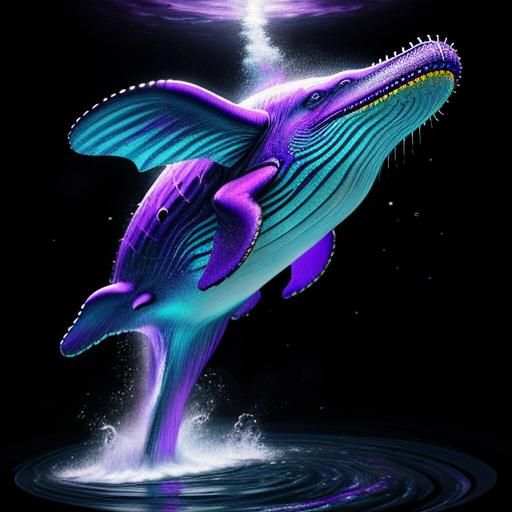 Cosmic Whale in Coffee Sea: Hyperrealistic Psychedelic Art