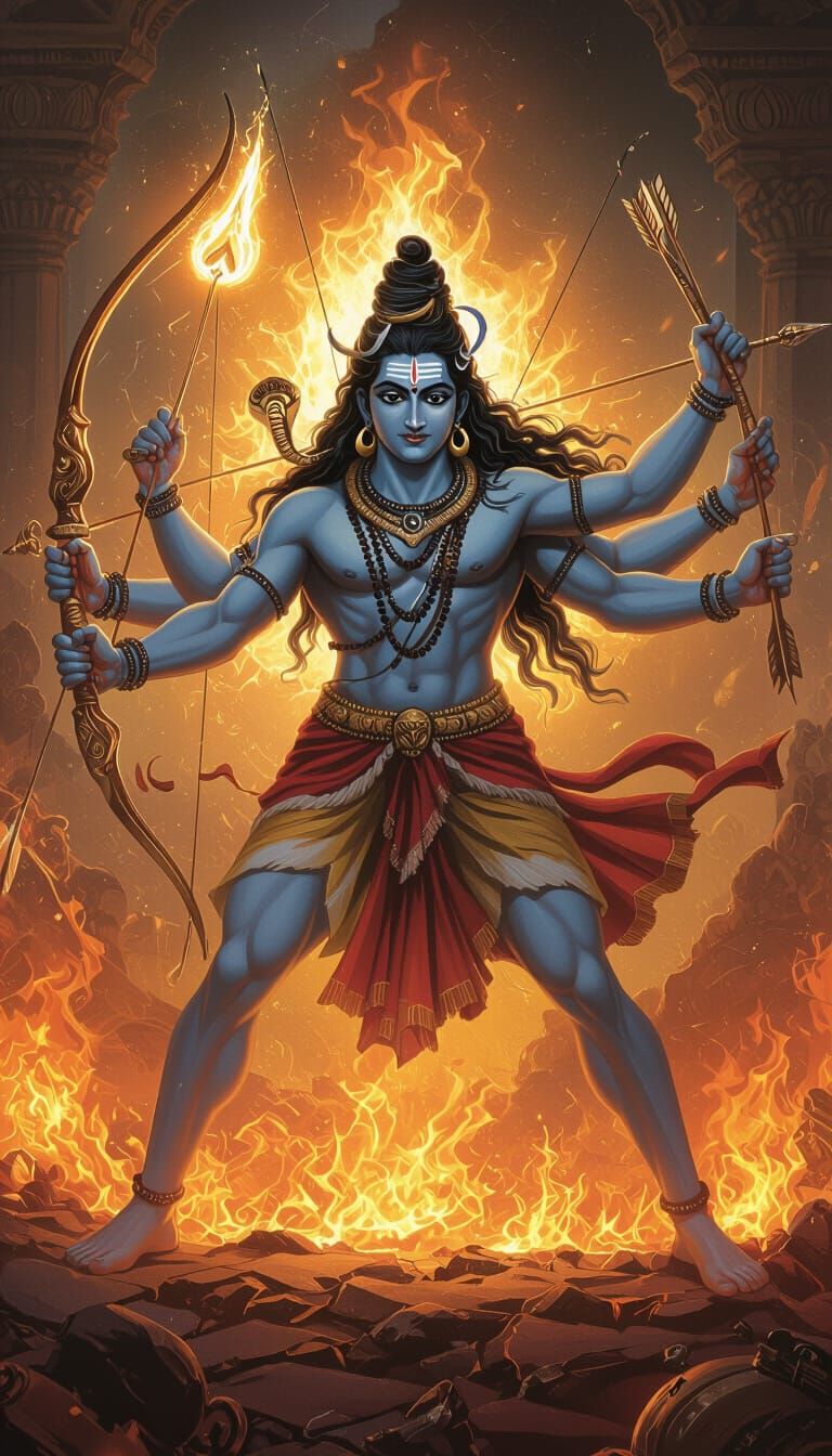 Lord Shiva Destroys Tripurasura in Cosmic Battle