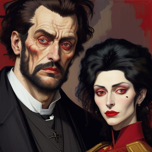 Priest and Devil in Expressionist Style