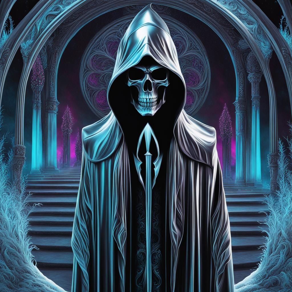 Frozen Grim Reaper: Solarized Metallic Weirdcore Fantasy