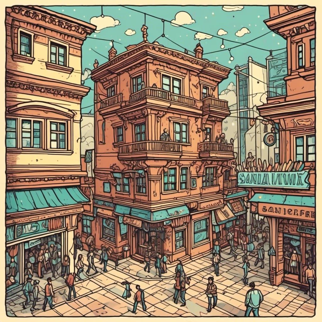 Urban Street View in Screen Print Style