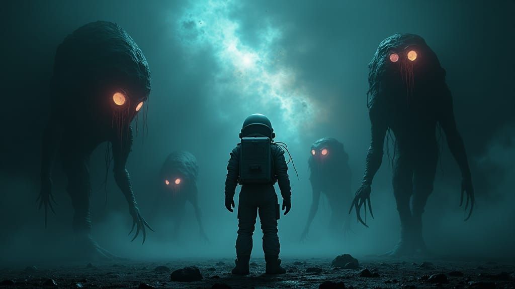 Astronaut Confronts Cosmic Horrors in Dark Nebula