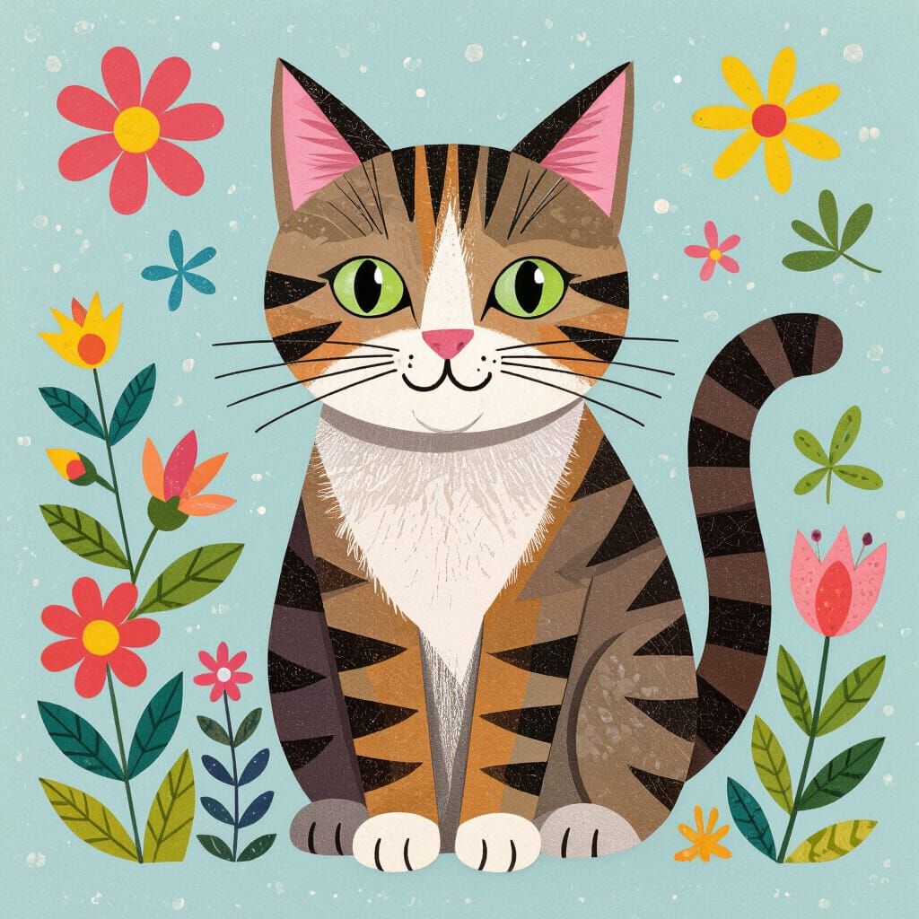 Playful Paper Collage of a Cute Cat