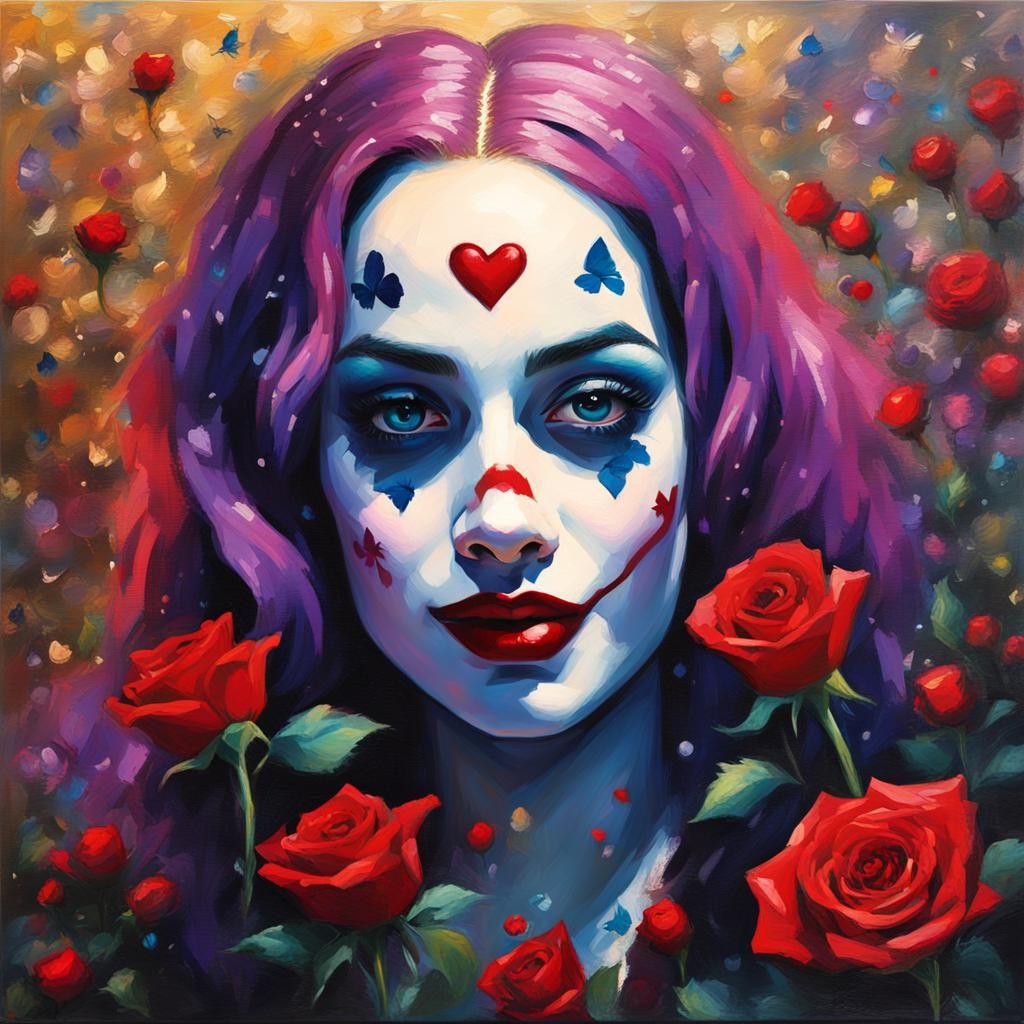 Hyperrealistic Harley Quinn Portrait in Expressionist Oil Pa...