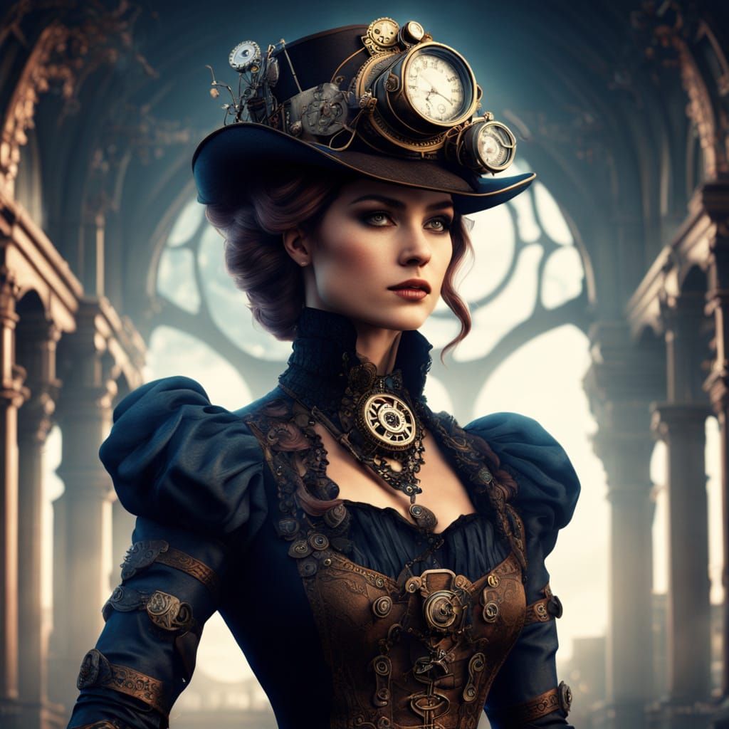 Steampunk Woman in Victorian Lace: Digital Matte Painting