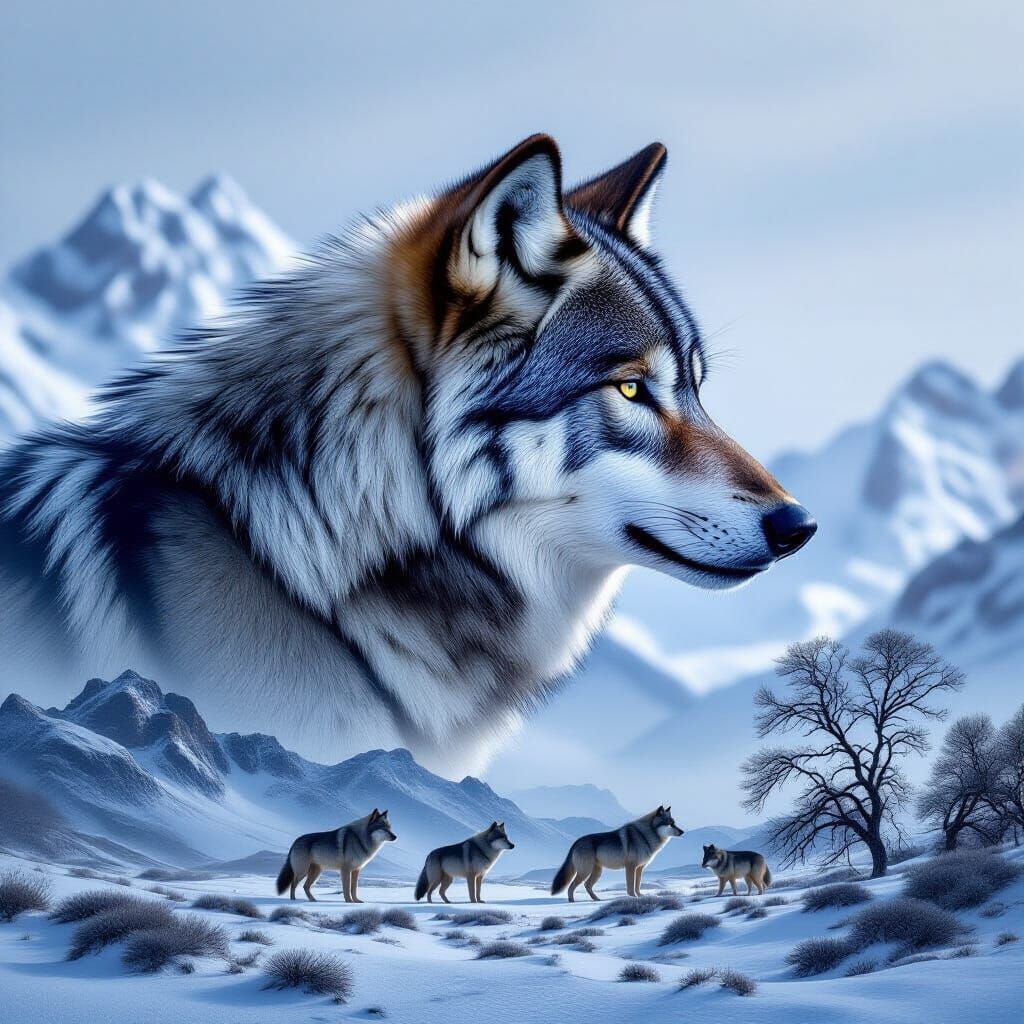 Wolves in Winter: A Double Exposure Landscape