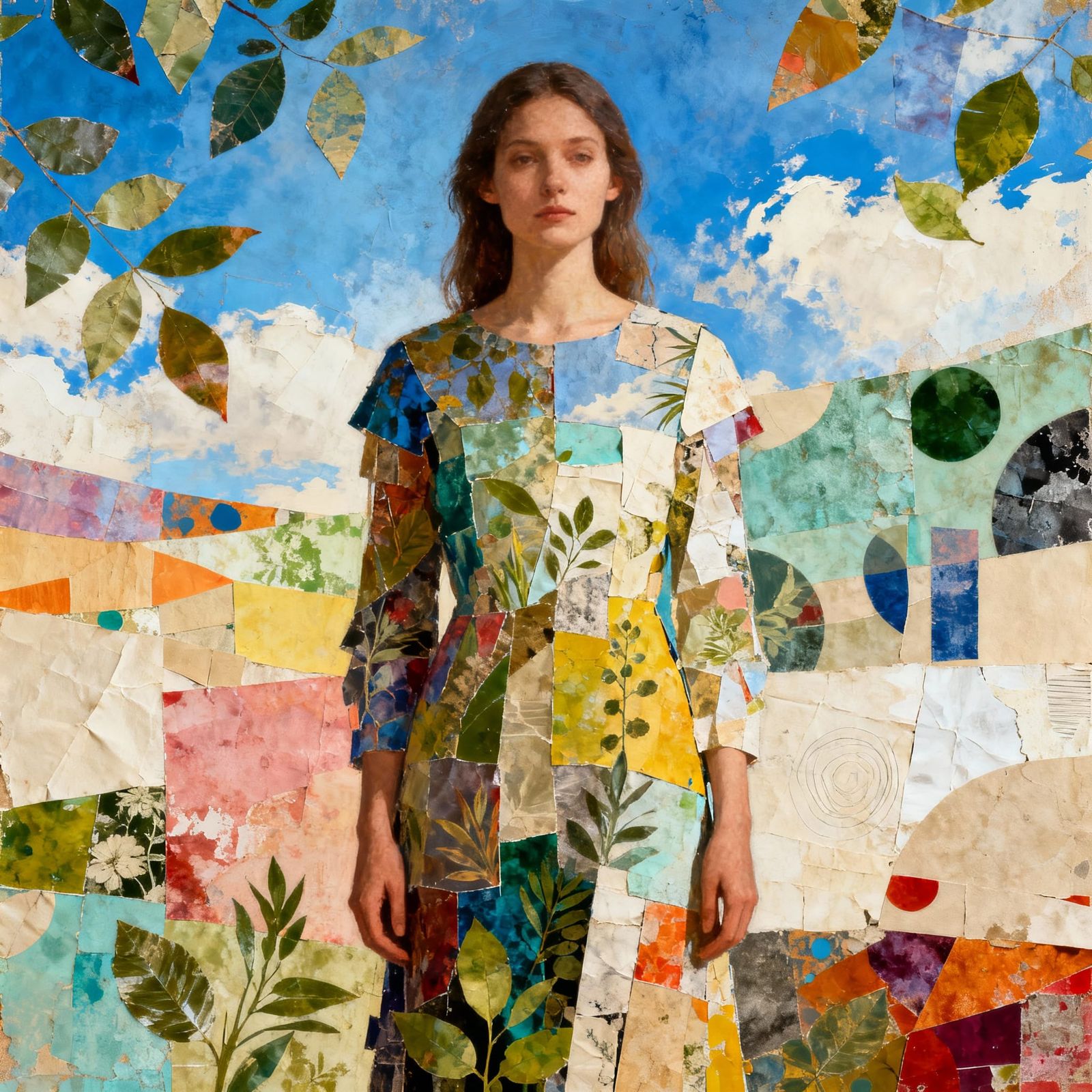 Collage Portrait of a Woman with Botanical Elements