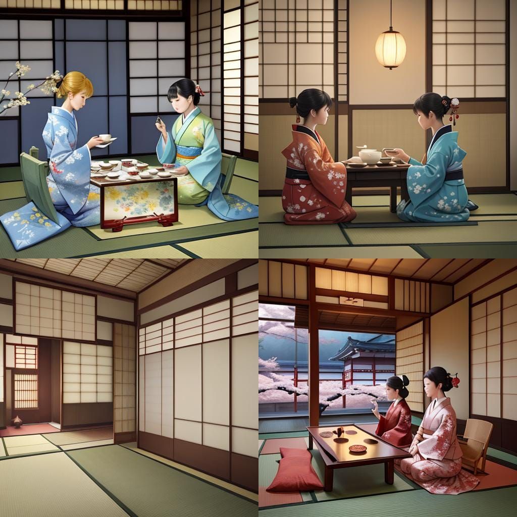 Elegant Japanese Tea Ceremony with Kimonos