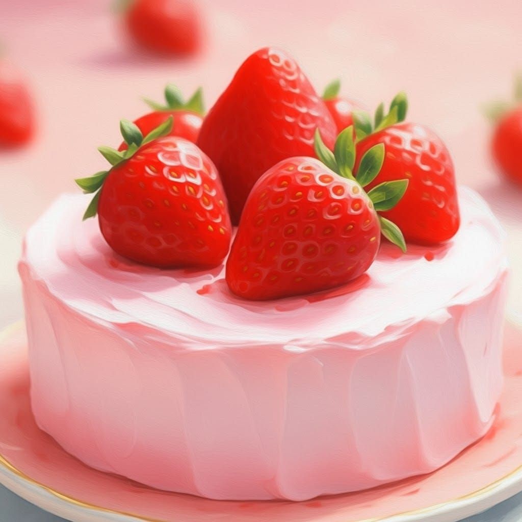 Strawberry Cake Illustration in Watercolor Style