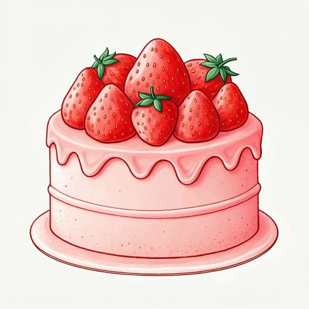 Strawberry Cake Whimsical Illustration