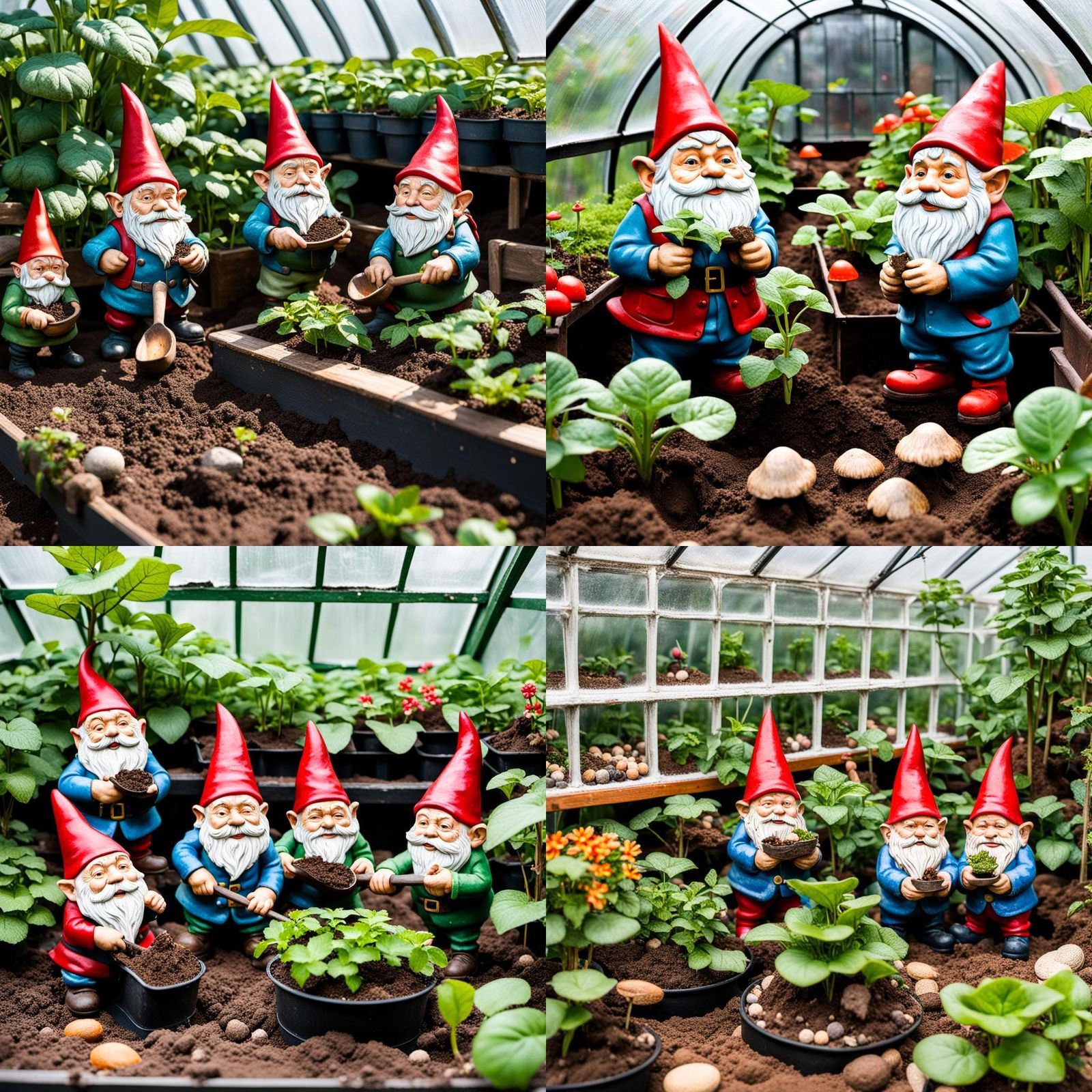 Gnomes Digging in a Greenhouse