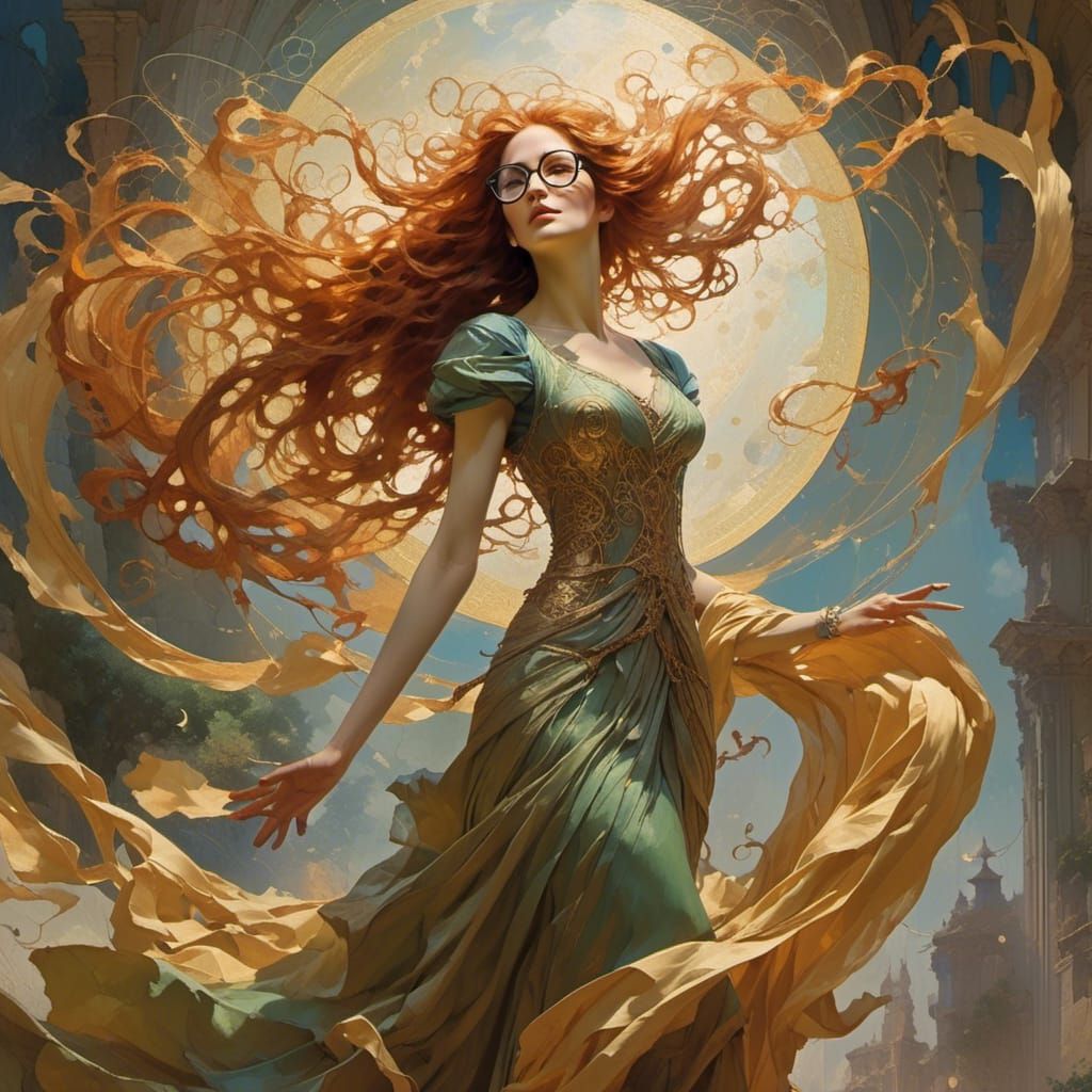 Auburn Haired Woman with Filigree Details, Art Nouveau Style