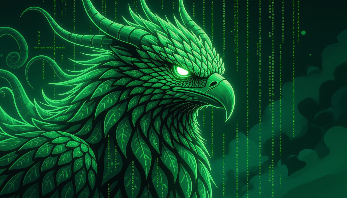 Mythical Creature Made of Glowing Code