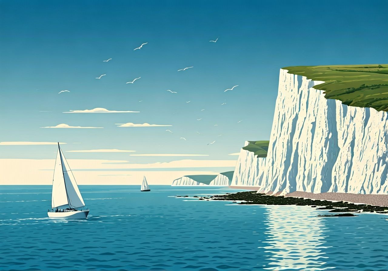 White Cliffs of Dover in Naive Art Style