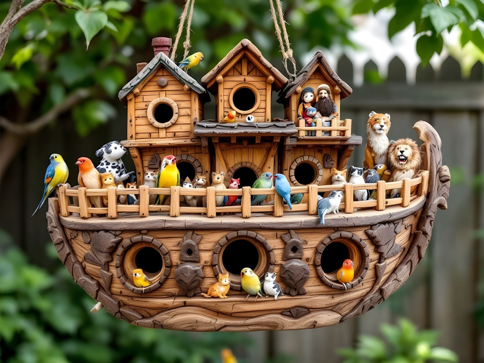 Whimsical Noah's Ark Birdhouse with Folk-Art Animals