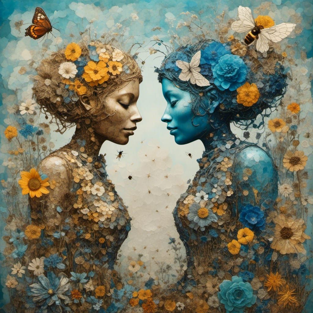 Mysterious Woman in Textured Mixed-Media Collage Painting