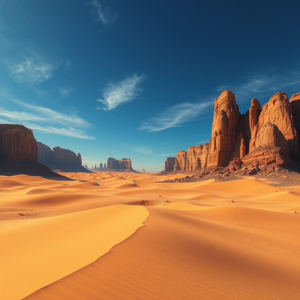 Ethereal Desert Oasis in Vibrant, Sun-Scorched Hues