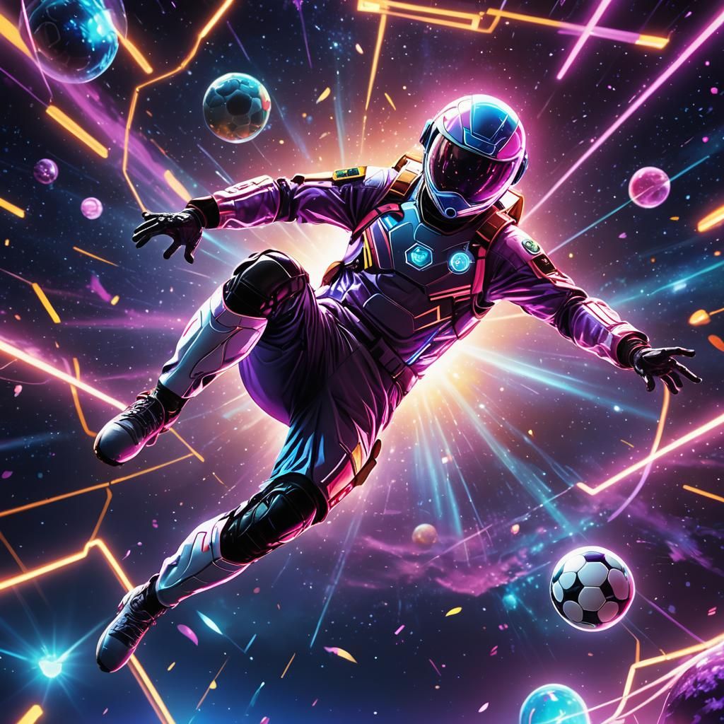 Anime Soccer Player in Space with Neon Lights