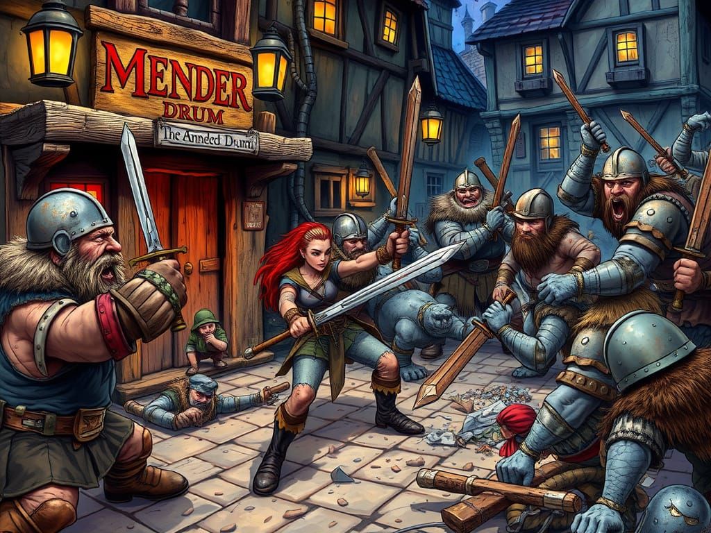 Medieval Fantasy Tavern Brawl: Dwarfs vs Trolls