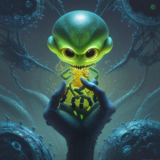 Alien Holding Biological Sample as Sci-Fi Concept Art