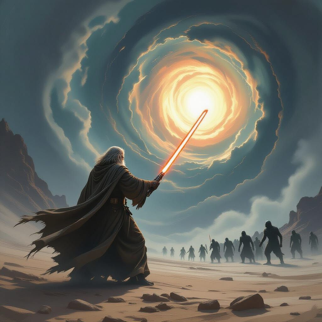 Jedi Knight Fights Shadow Creatures on Alien Planet