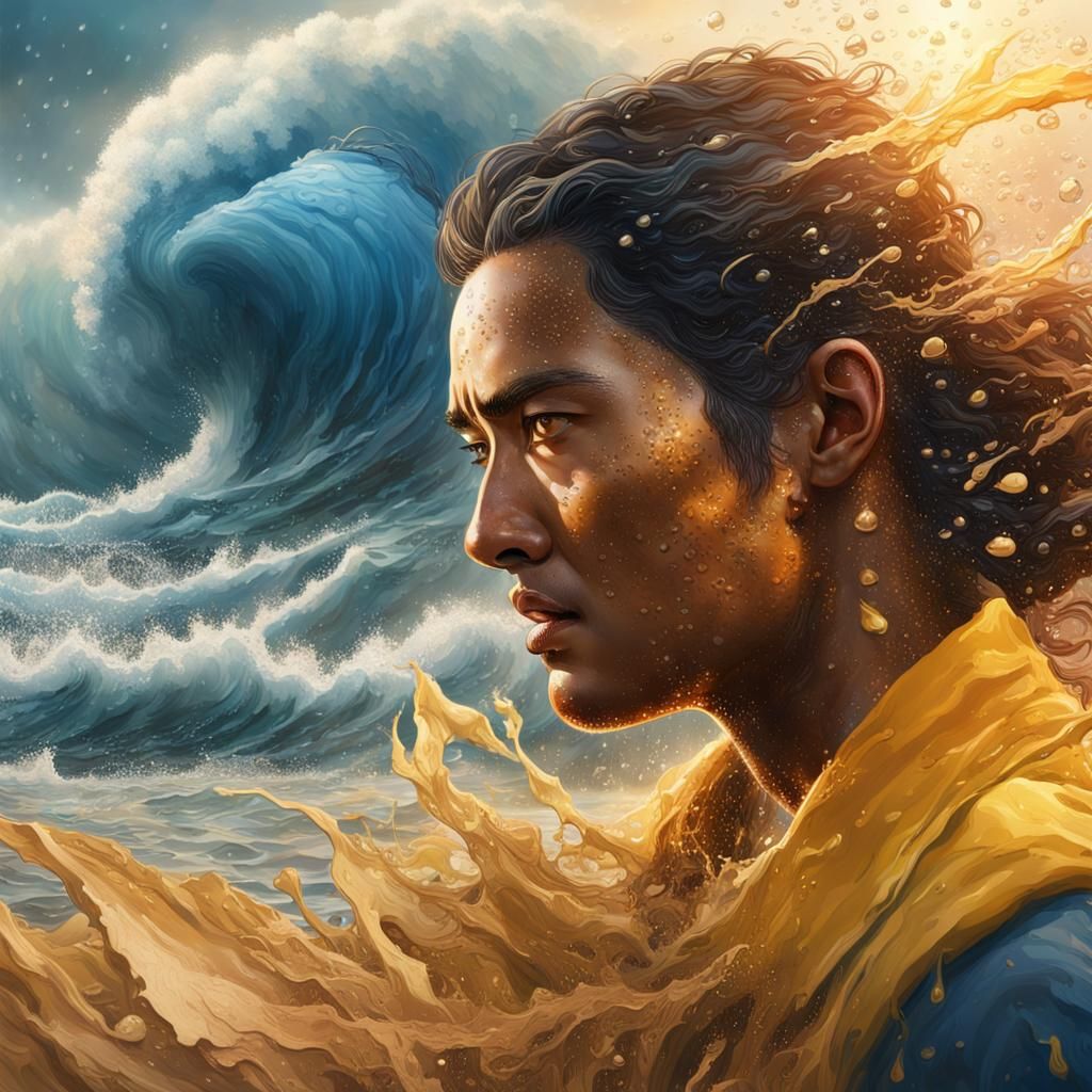 Hyperrealistic Tsunami Wave with Backlit Figure