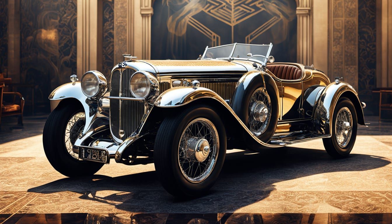 Classic Chrome Racing Car in Art Deco Splendor