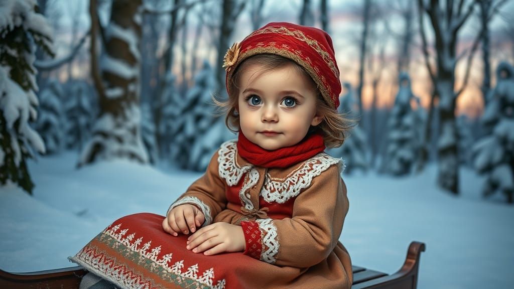 Enchanting Christmas Child in Winter Forest
