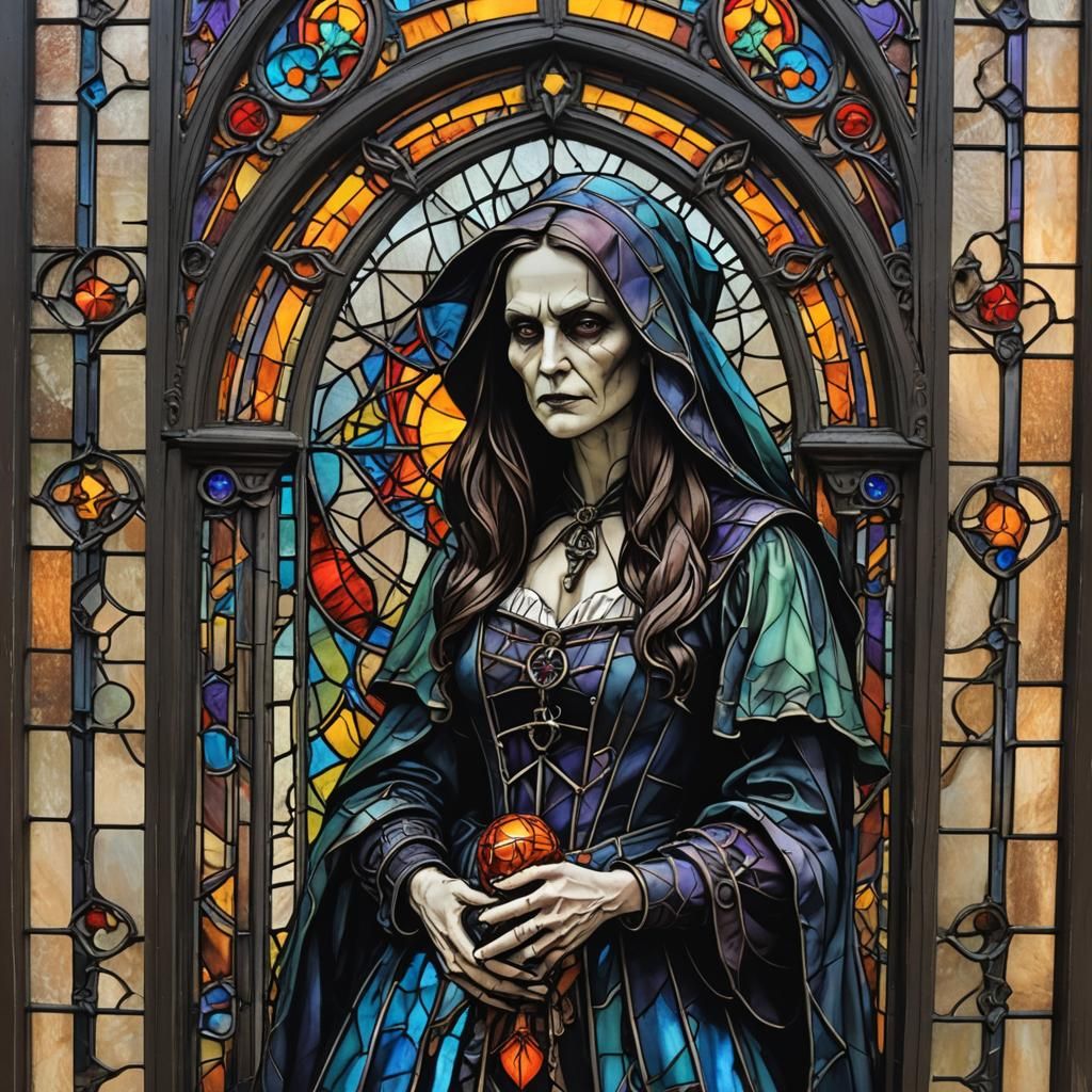 Sinister Salem Witch Gothic Stained Glass Window