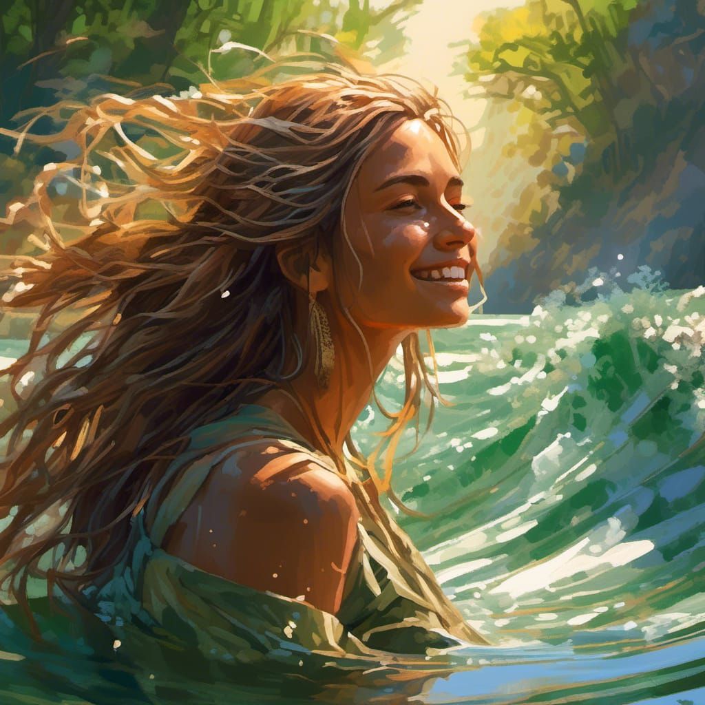 Woman in Sunshine: a Hyperrealistic River Portrait