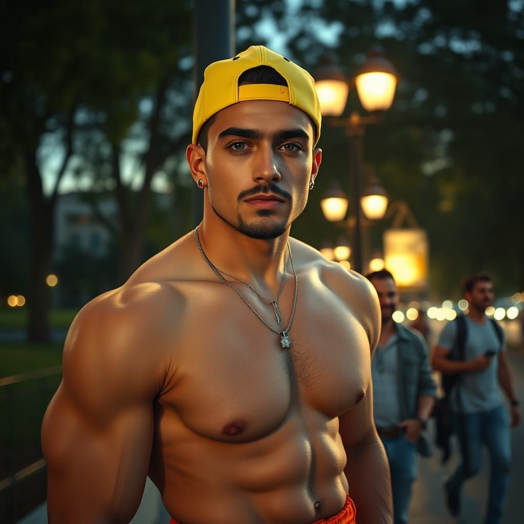 Cinematic Portrait of Handsome Man Under Streetlight