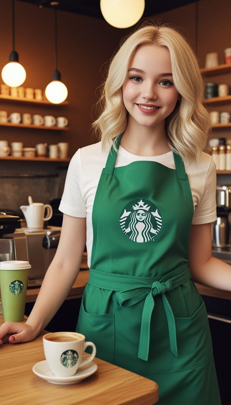 Dove Cameron as Bright Starbucks Waitress in Whimsical Illus...