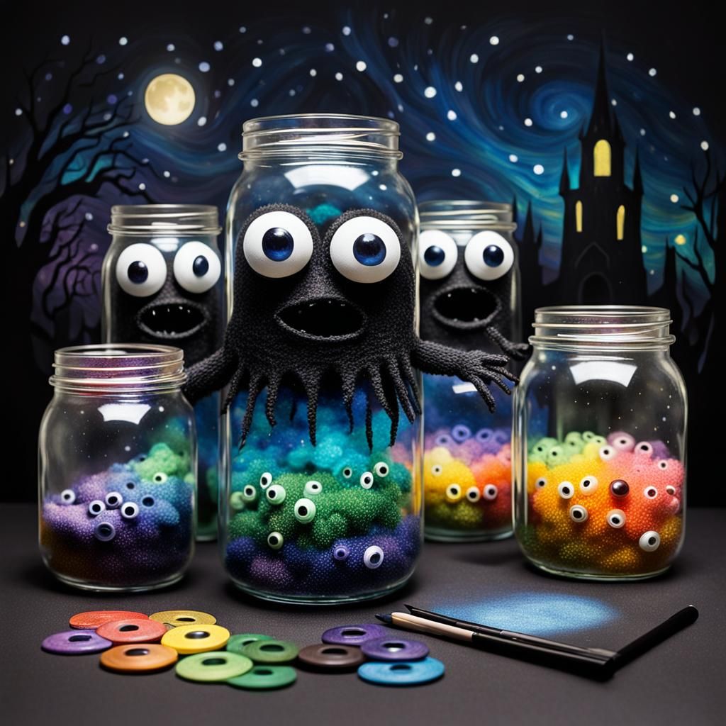 Gothic Creature with Googly Eyes in Van Gogh Style