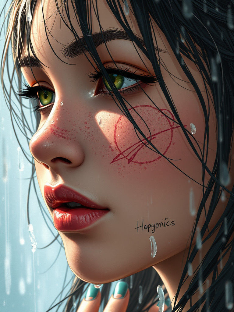 Rainy Portrait of a Wet Mystic Princess in Anime Style