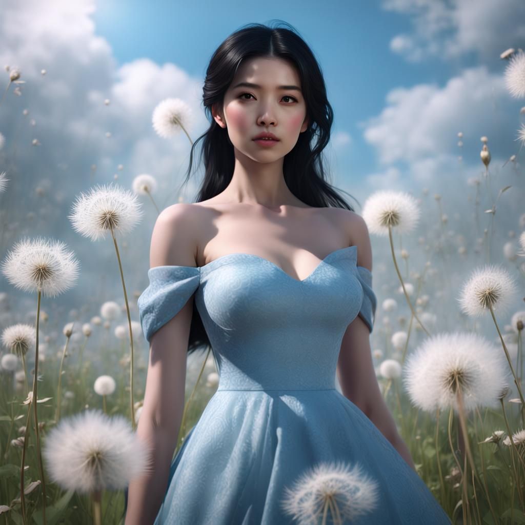 Girl in Dandelion Meadow: Matte Painting