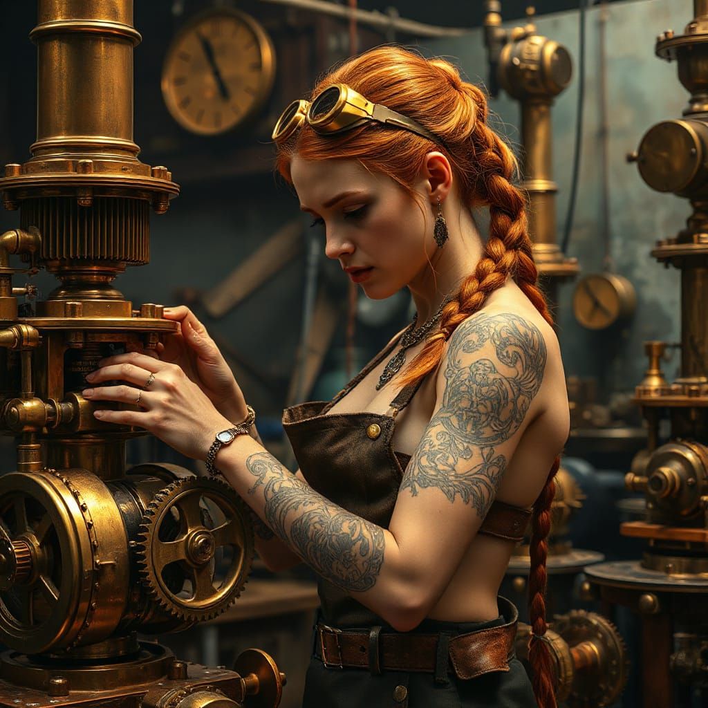 Steampunk Princess Tinkers with Precision Clockwork