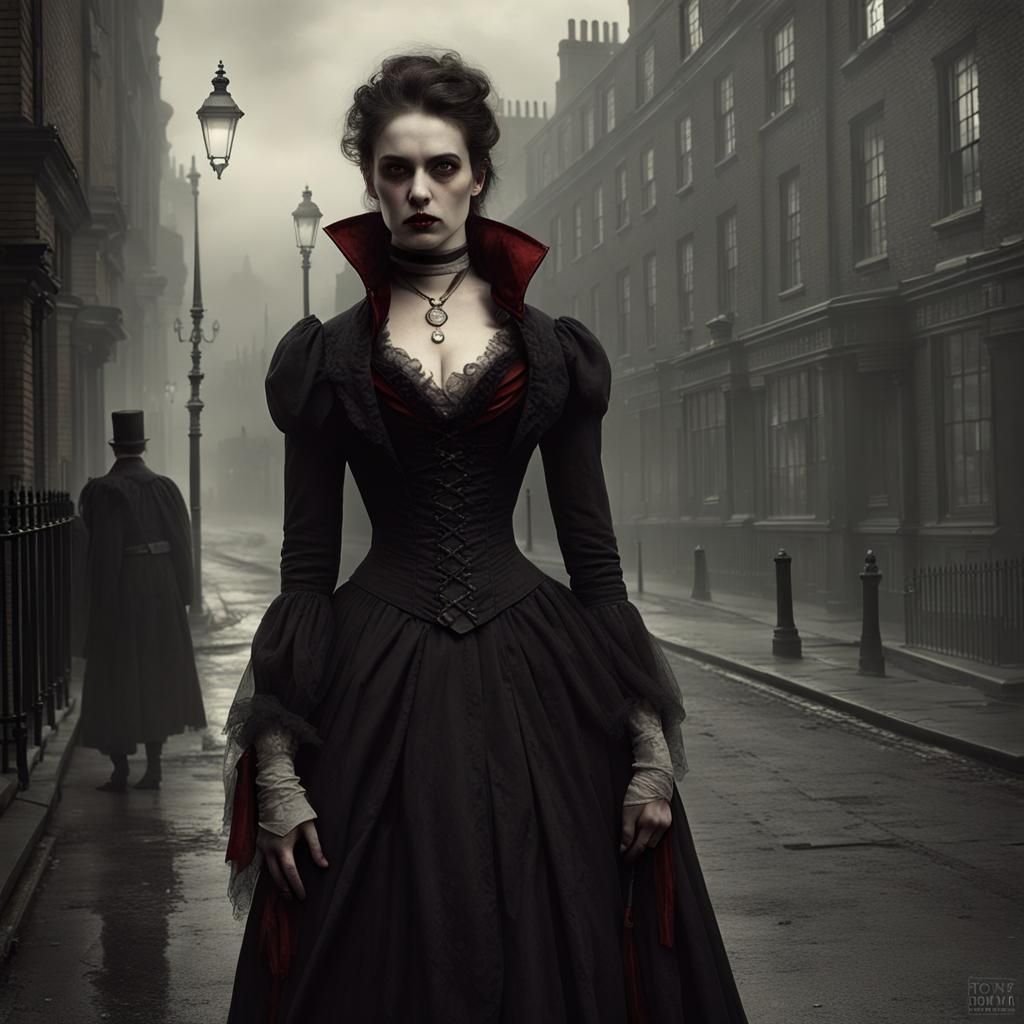 Victorian Vampire in Misty London Street