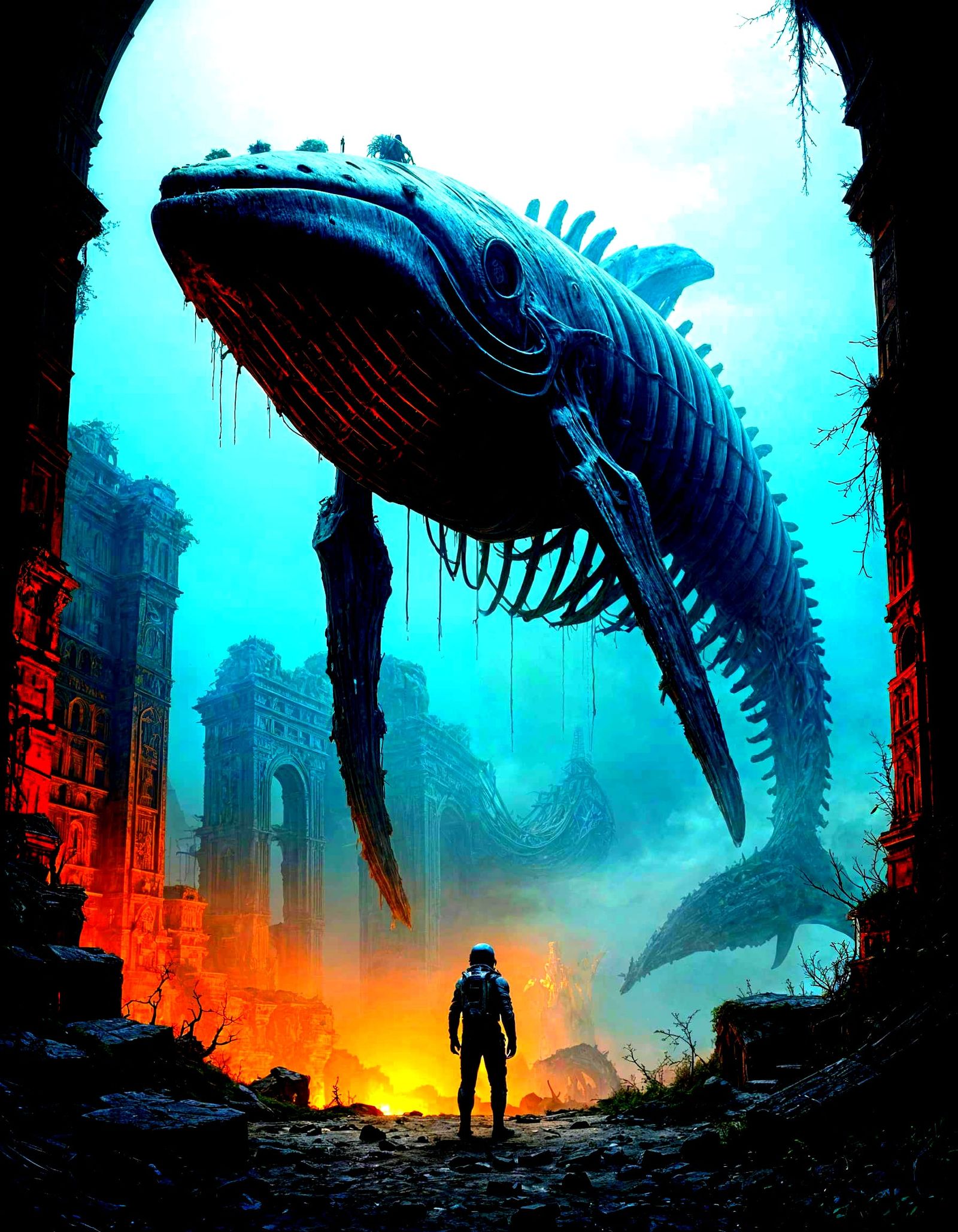 Colossal Whale Skeleton in Misty Ancient Ruin