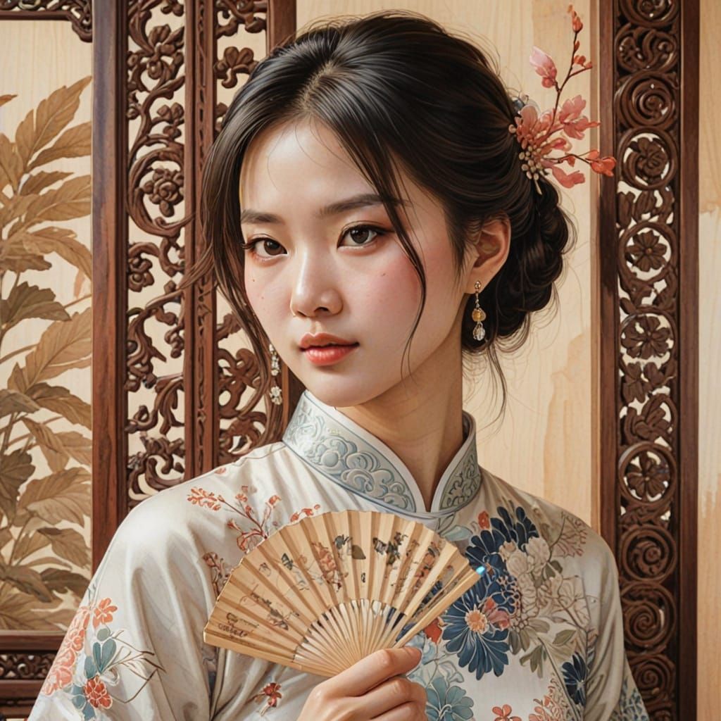 Traditional Chinese Beauty in Watercolor and Ink