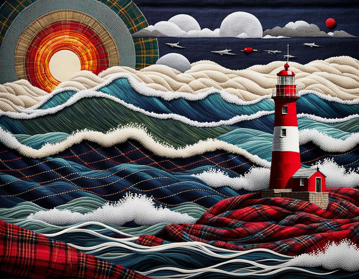 Colorful Tartan Lighthouse in Woolly Sea