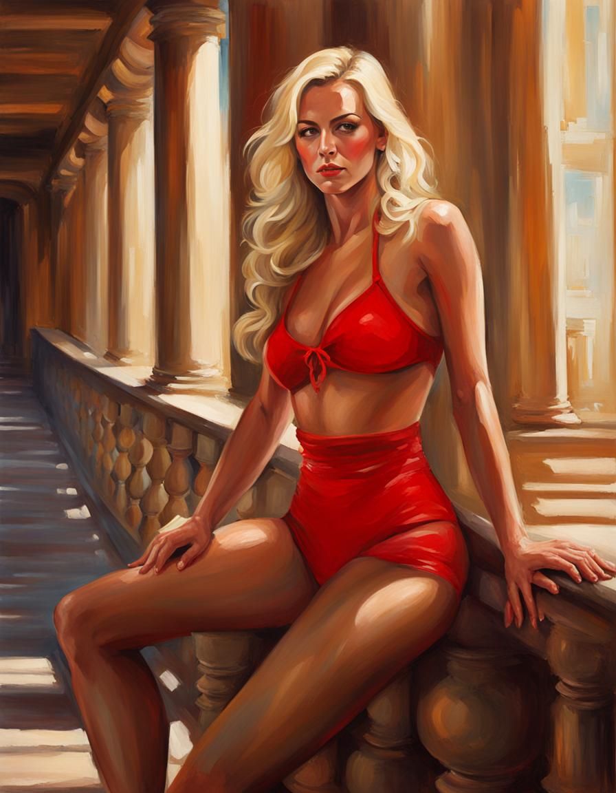 Epic Painting of Woman Before Historic Building