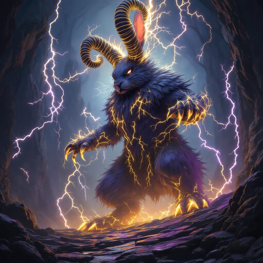 Mystical Rabbit of the Sacred Hollow in Cyberpunk Style