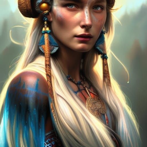 Viking Shaman Healer Portrait in Art Nouveau Style