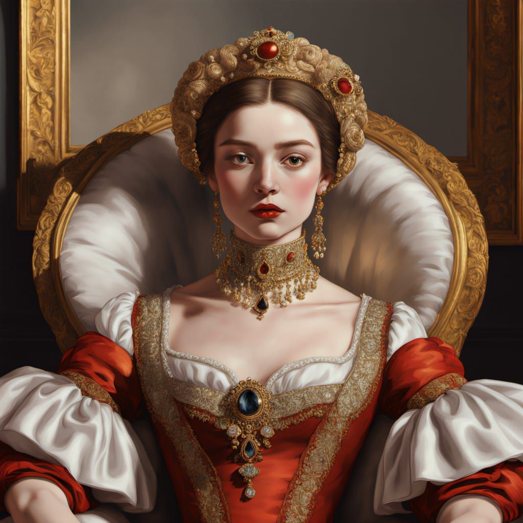 Renaissance Lady in Armchair, Detailed Oil Painting