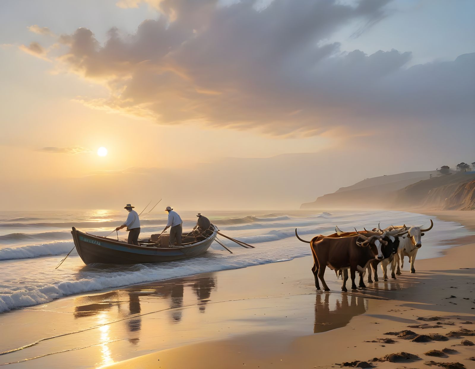 Misty Beach Dawn: An Impressionist Oil Painting